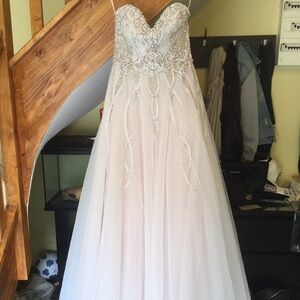 Alvina Valenta Blush Beaded Strapless Ball Gown Wedding Dress
